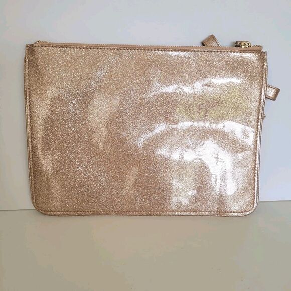 Kate Spade Bag Clutch Glitter Rose Gold Bow Evening Party Glam Zip Pouch Purse - Picture 2 of 12